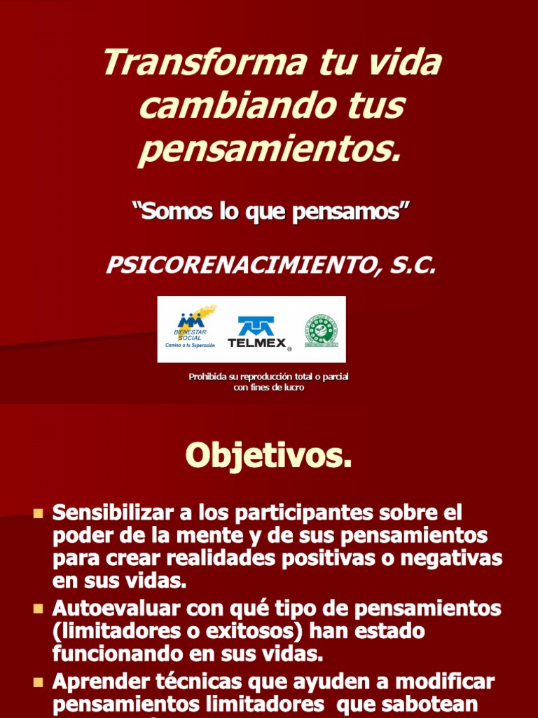 Presentacion Transforma Tu Vida Cambiando Tus Pensamientos PDF | PDF ...