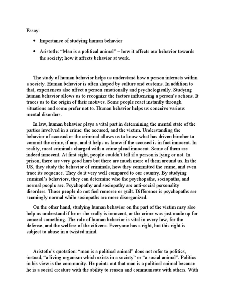 Human Behavior Correctional Education Chapter 1 Essay On Human Behavior | Psychopathy | Action (Philosophy)