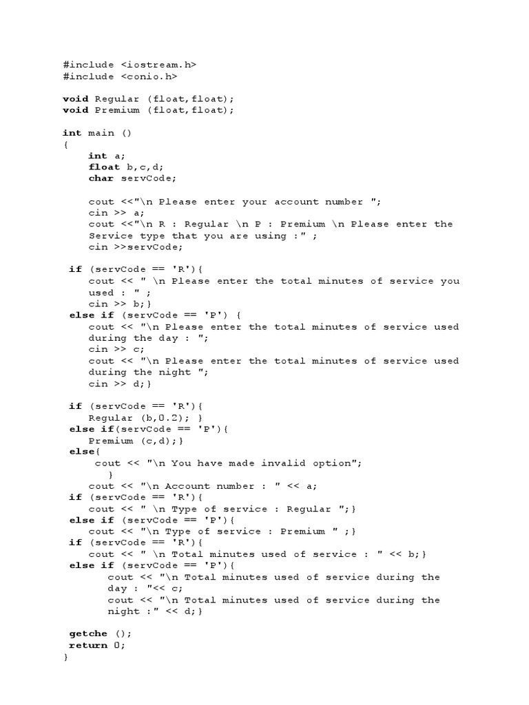 Void Regular (Float, Float) Void Premium (Float, Float) Int Main | PDF