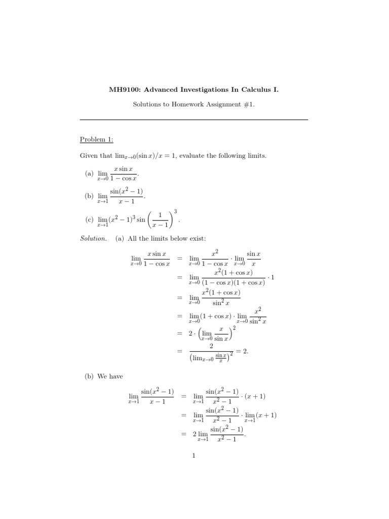 Advanced Calculus I Homework Solutions | PDF | Analysis | Mathematical ...