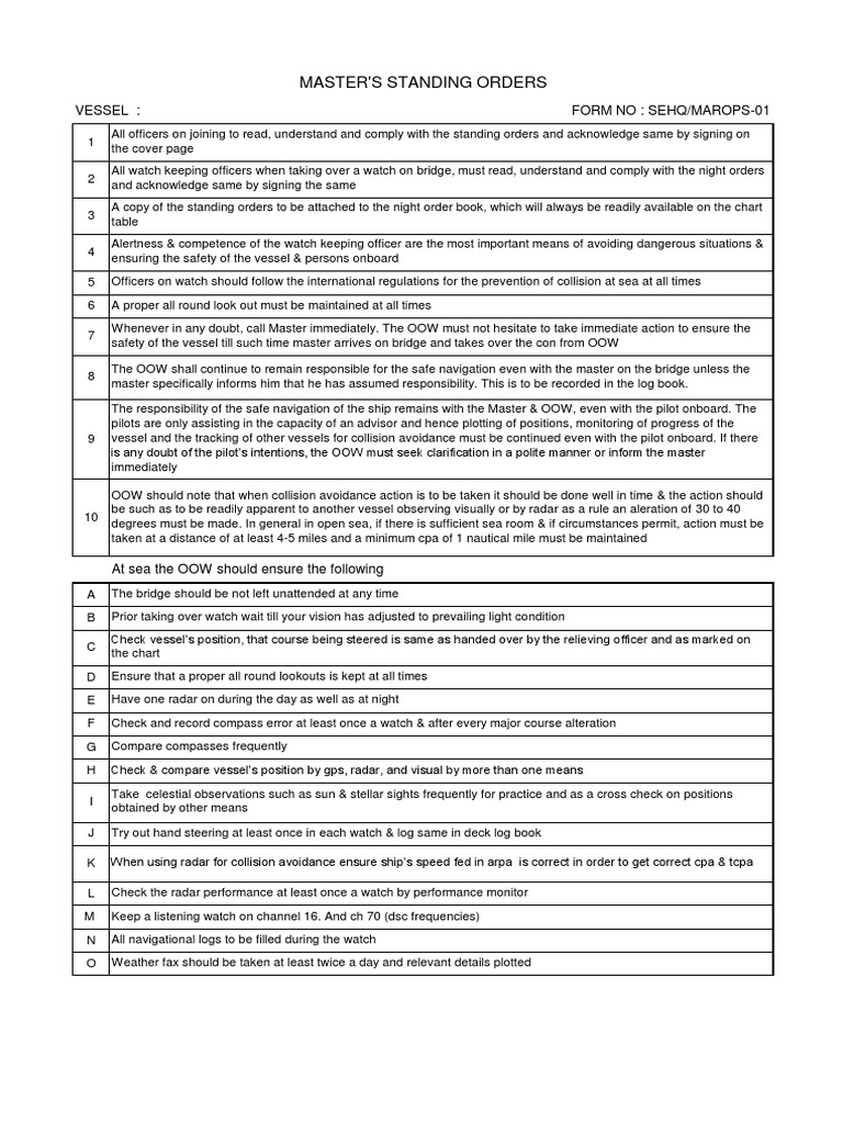 MASTER STANDING ORDERs.pdf Navigation Water Transport