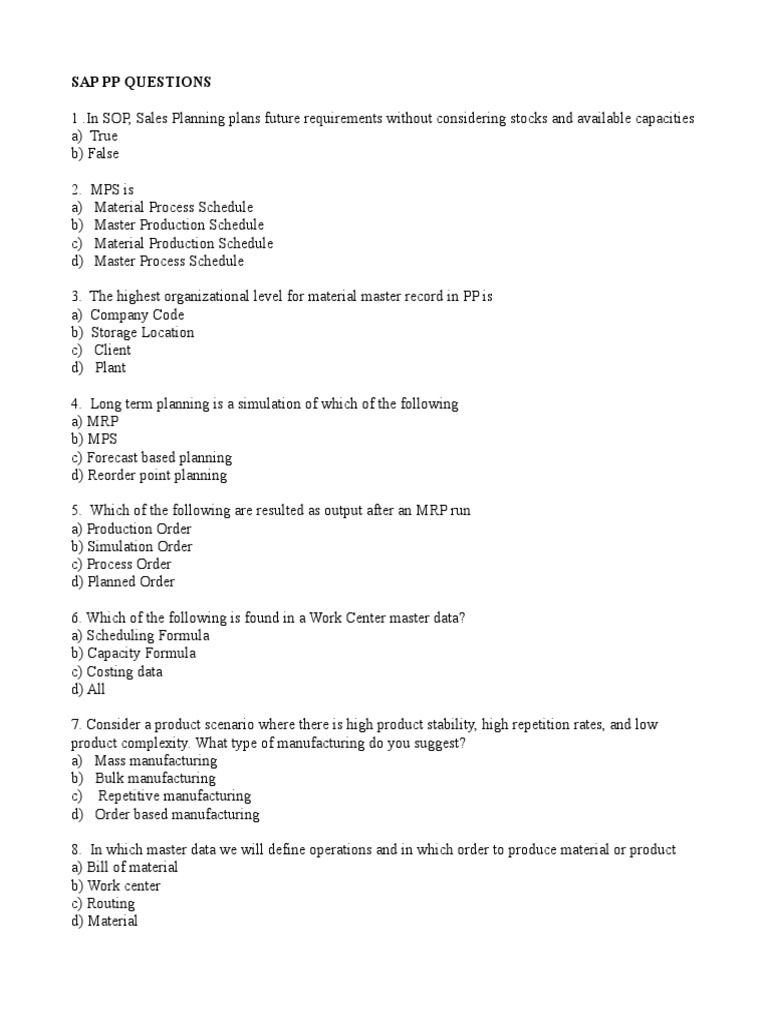 SAP PP Module - Questions | PDF