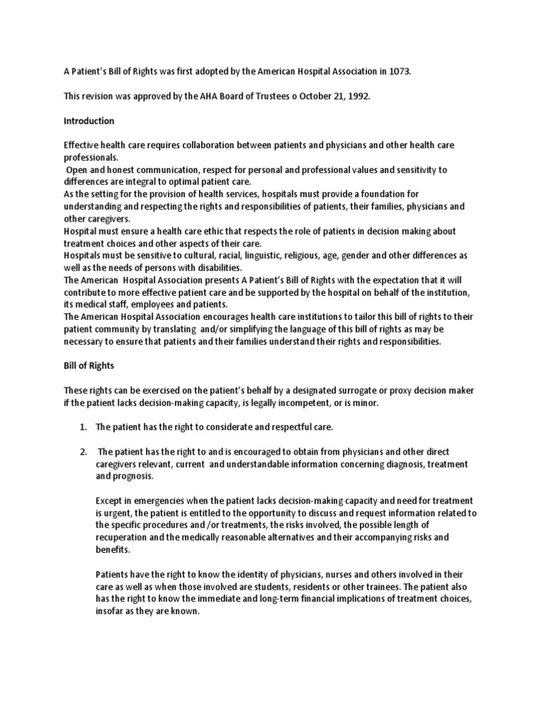 A PATIENT'S BILL OF RIGHTS.docx Health Care Public Health