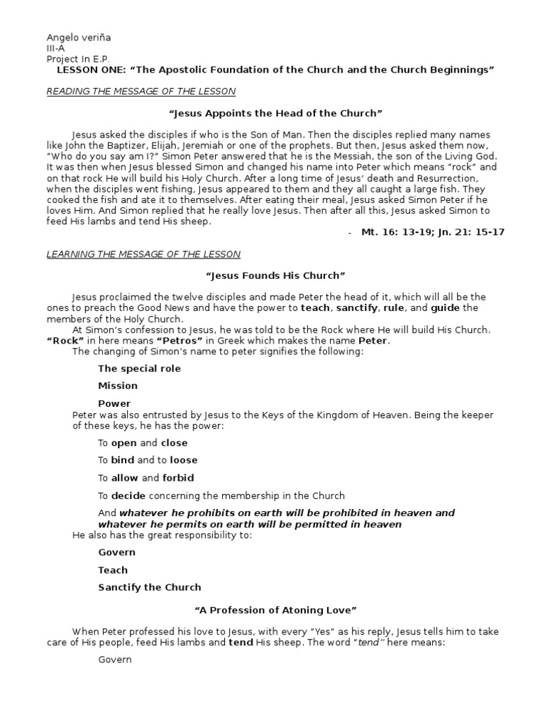 Apostolic Foundation of the Church | PDF | Saint Peter | Jesus