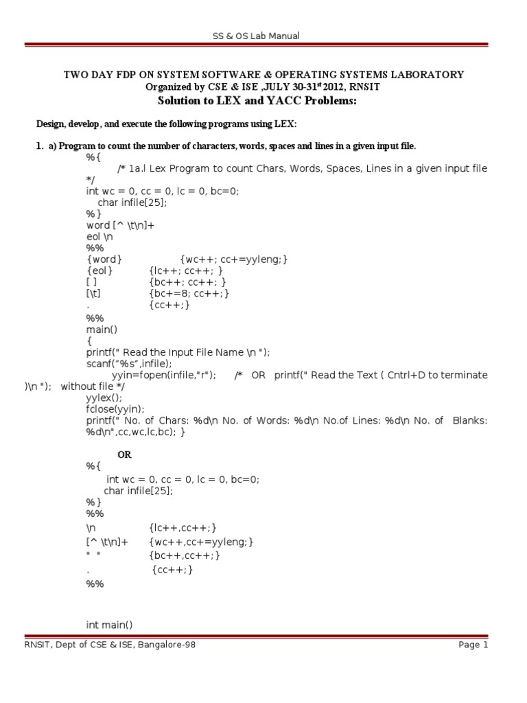 System Software & OS Lab Manual | PDF
