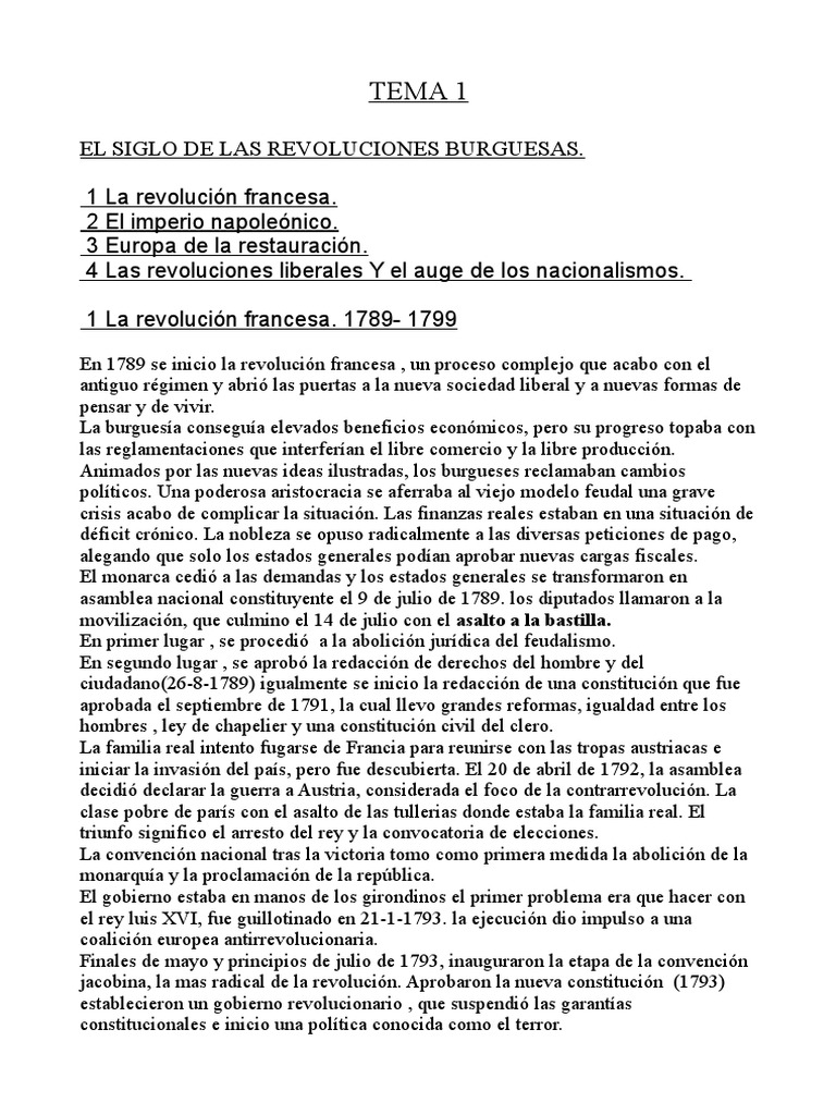 Historia T1.odt | PDF | Napoleón | revolución Francesa
