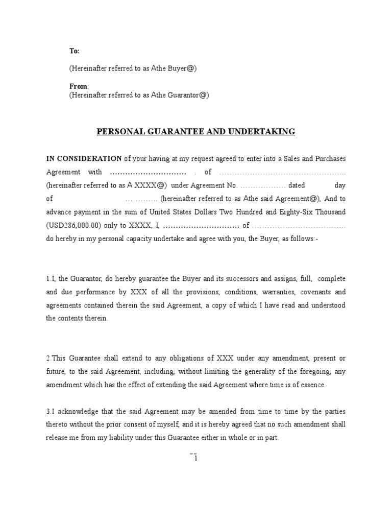 Sample Personal Guarantee PDF Guarantee Legal Concepts