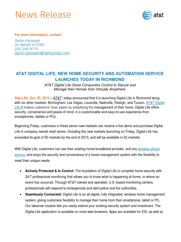 At&T Digital Life, New Home Security and Automation Service Launches ...