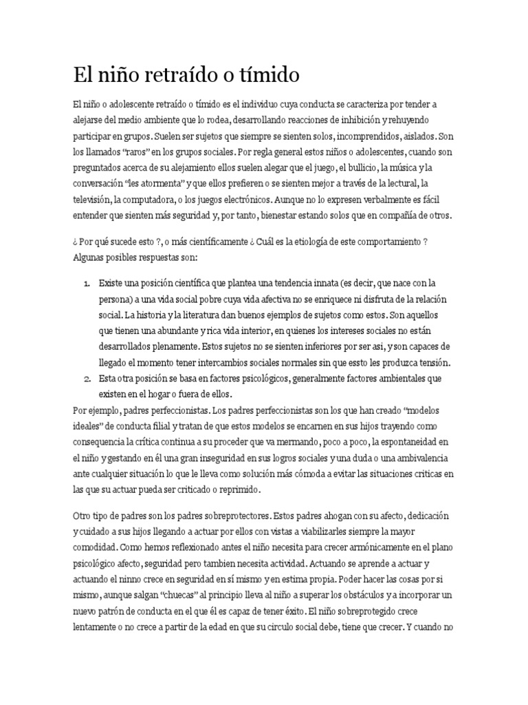 Comprendiendo al niño retraído | PDF | Comportamiento | Sociedad