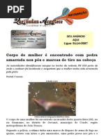 Corpo de mulher é encontrado com pedra amarrada nos pés e marcas de tiro na cabeça