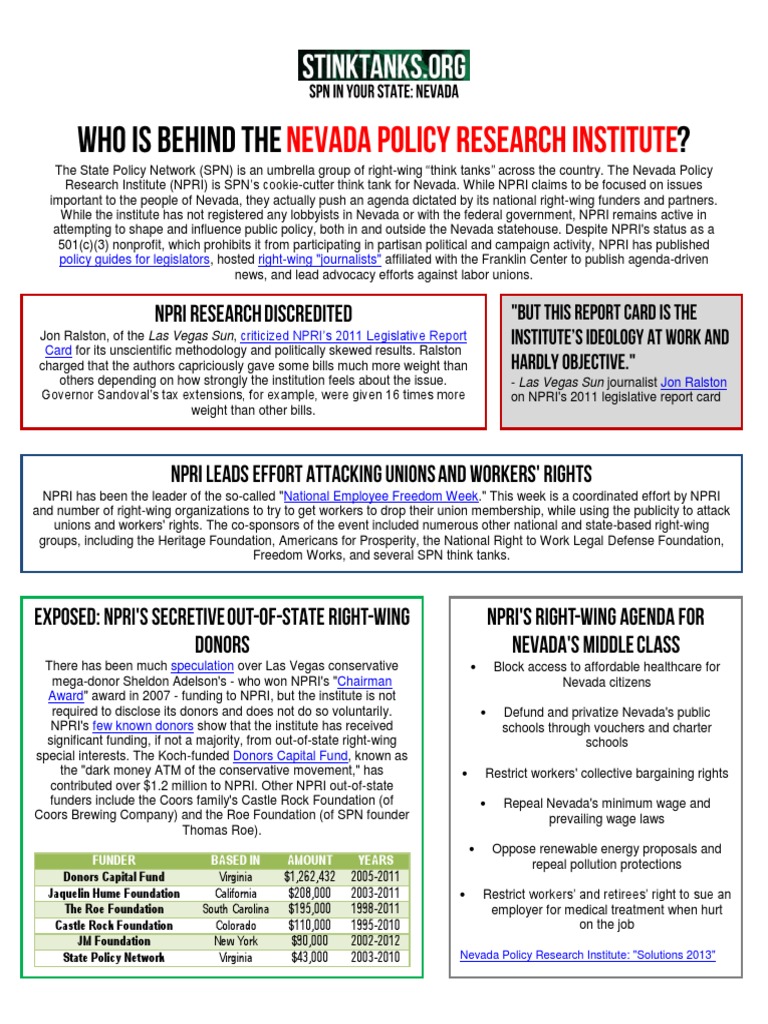 NPRI's Right-Wing Influence in Nevada | PDF | Think Tank | The United ...