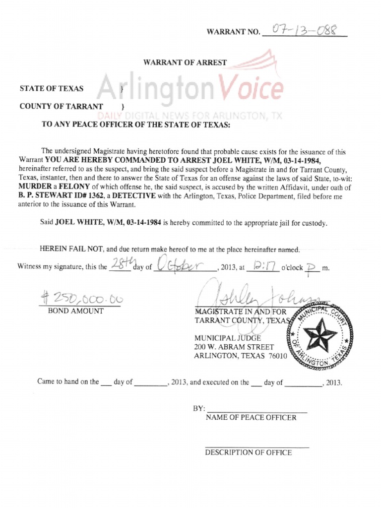 Arrest Warrant Affidavit - Joel Jonas White | PDF