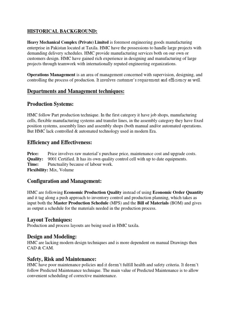 HMC Operations Management Overview | PDF