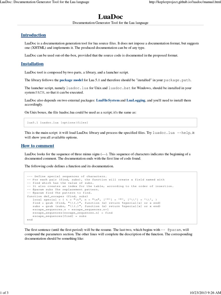 LuaDoc: Documentation Generator Tool For The Lua Language | PDF ...