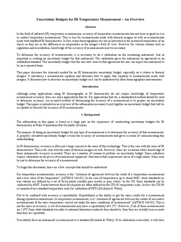 Uncertainty Budgets For IR Temperature Measurement An Overview PDF