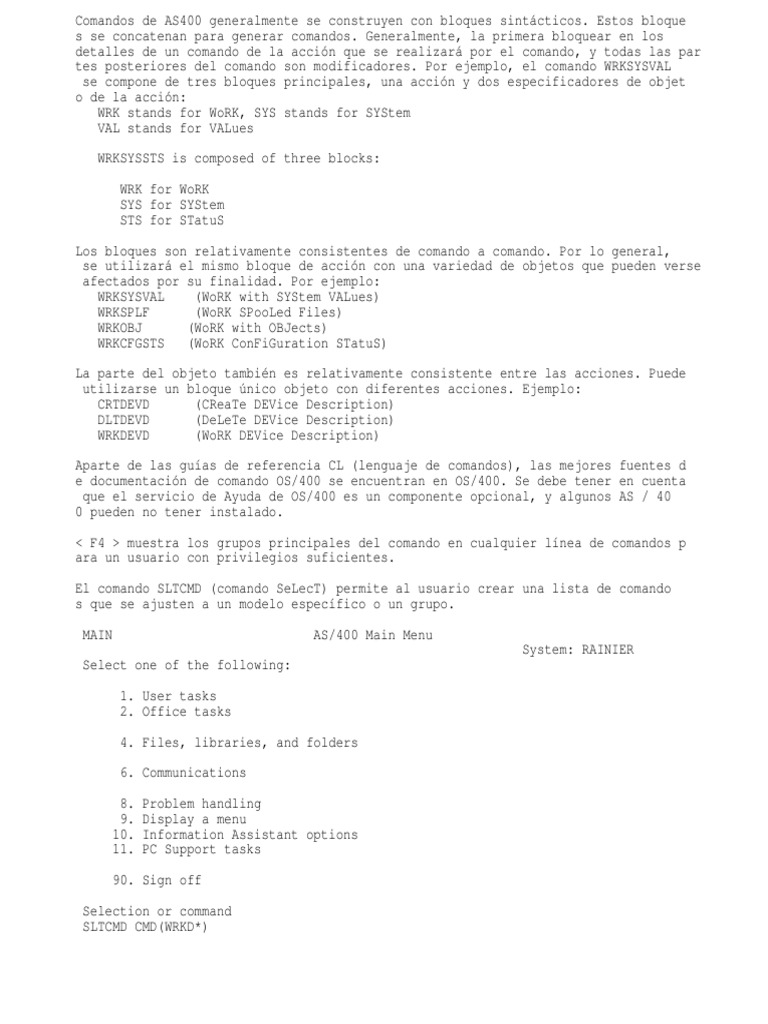 Comandos AS400 | PDF | Redes de computadoras | Áreas de informática