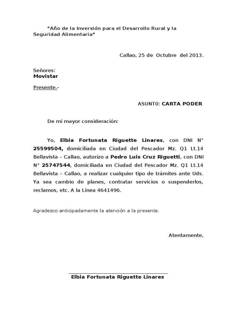 Carta Poder Movistar