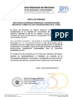 RECTORES ACUERDAN PRIORIZAR LA INVESTIGACIÓN CIENTIFICA COMO POLÍTICA UNIVERSITARIA EN EL PERÚ.