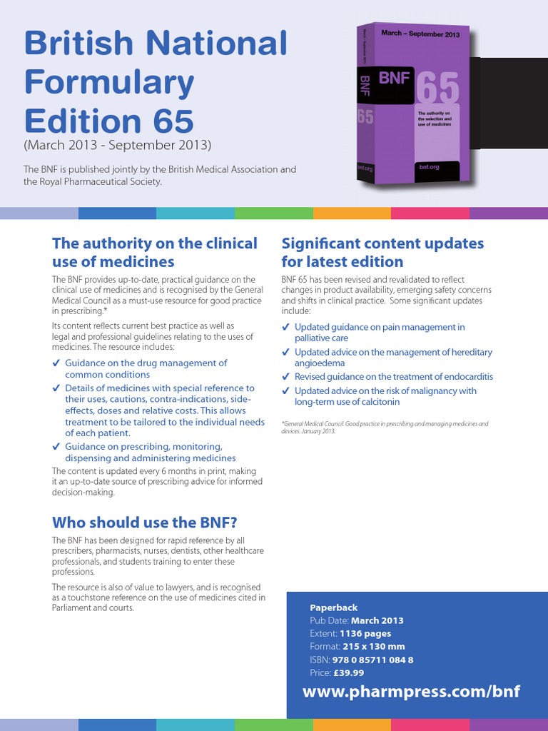 bnf 65 information sheet.pdf | Pharmaceutical Drug | Clinical Medicine