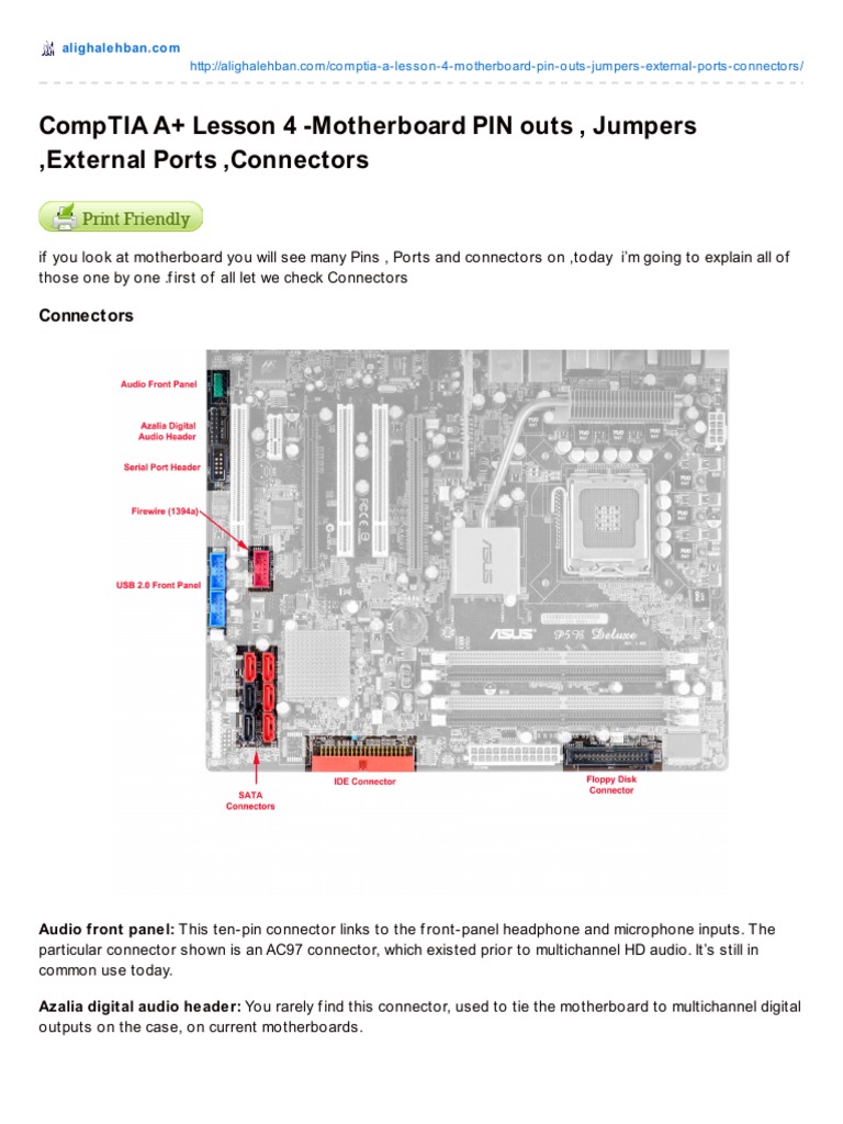 CompTIA A+ Lesson 4 Motherboard PIN Outs, Jumpers, External Ports