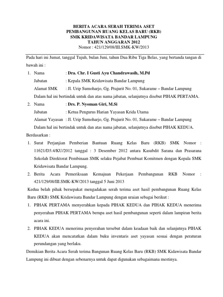 Berita Acara Serah Terima Aset Pdf