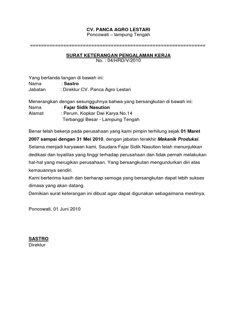Surat Pengalaman Kerja