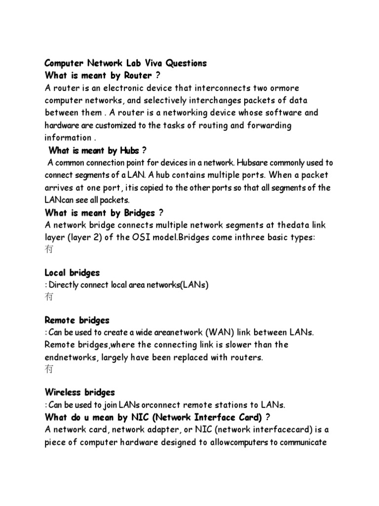 Computer Network Lab Viva Questions | PDF | Network Switch | Computer ...