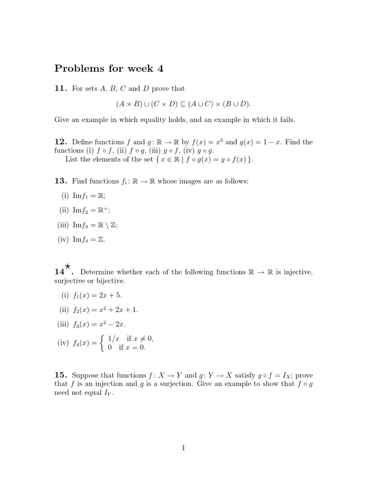 Week 4 Math Problems: Functions & Sets | PDF | Function (Mathematics ...