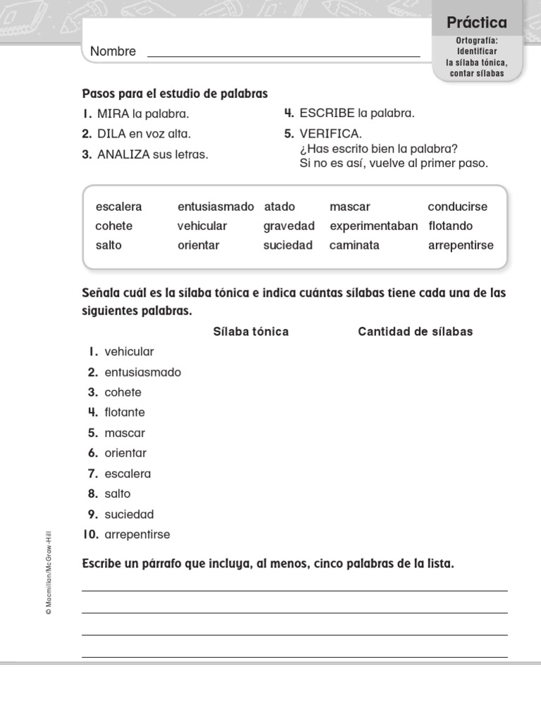 Ejercicios Silaba Tonica | PDF | Lingüística | Idiomas