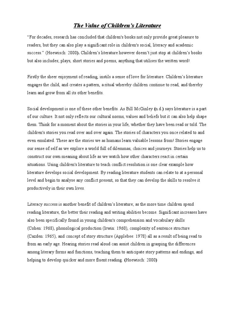 The Value of Children's literature Reading (Process) Children's