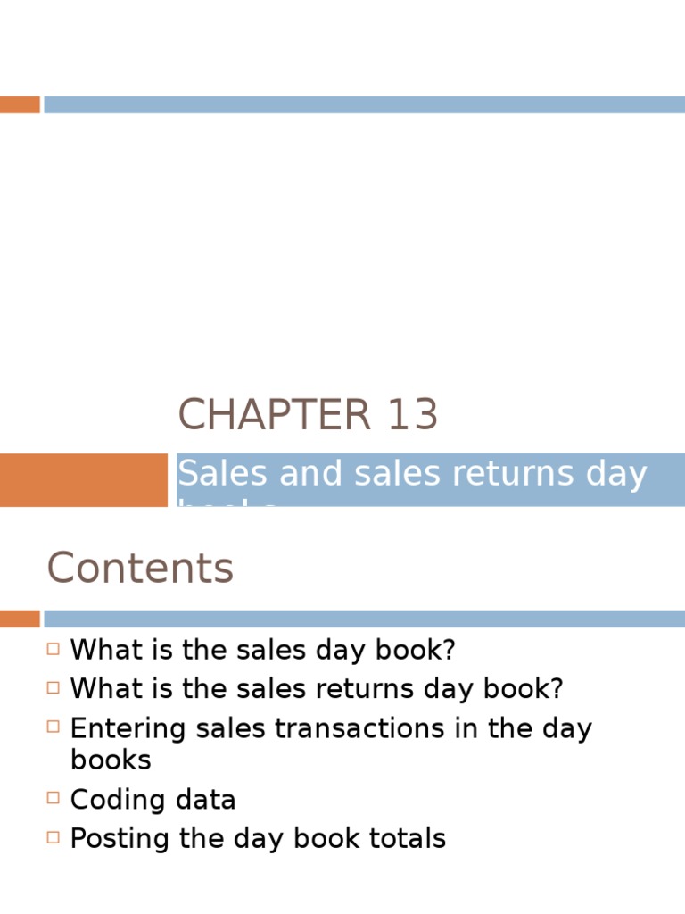 Chapter 13 Sales and Sales Returns Day Books Debits And Credits