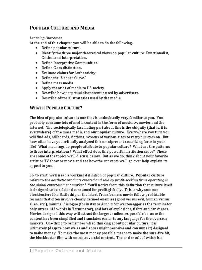 Popular Culture and Media | PDF | Mass Media | Consumerism