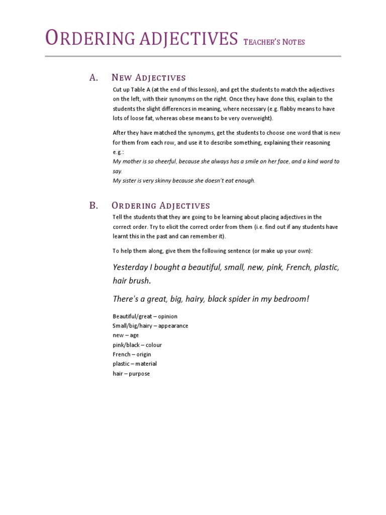 Order of Adjectives PDF | PDF