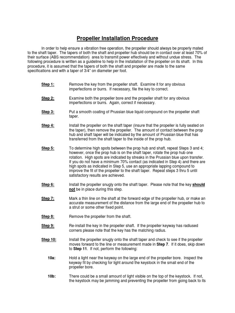 Propeller Installation Procedure PDF Propeller Manufactured Goods