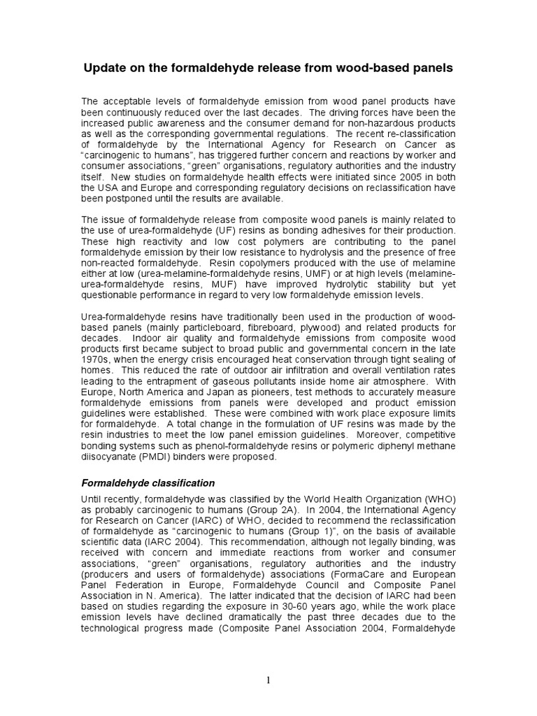 Update On The Formaldehyde Release From Wood Based Panels Pdf