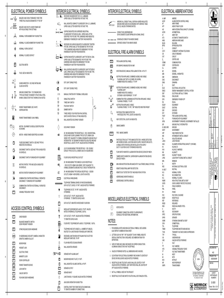 E001 Electrical Legend and Abbreviations Switch Loudspeaker