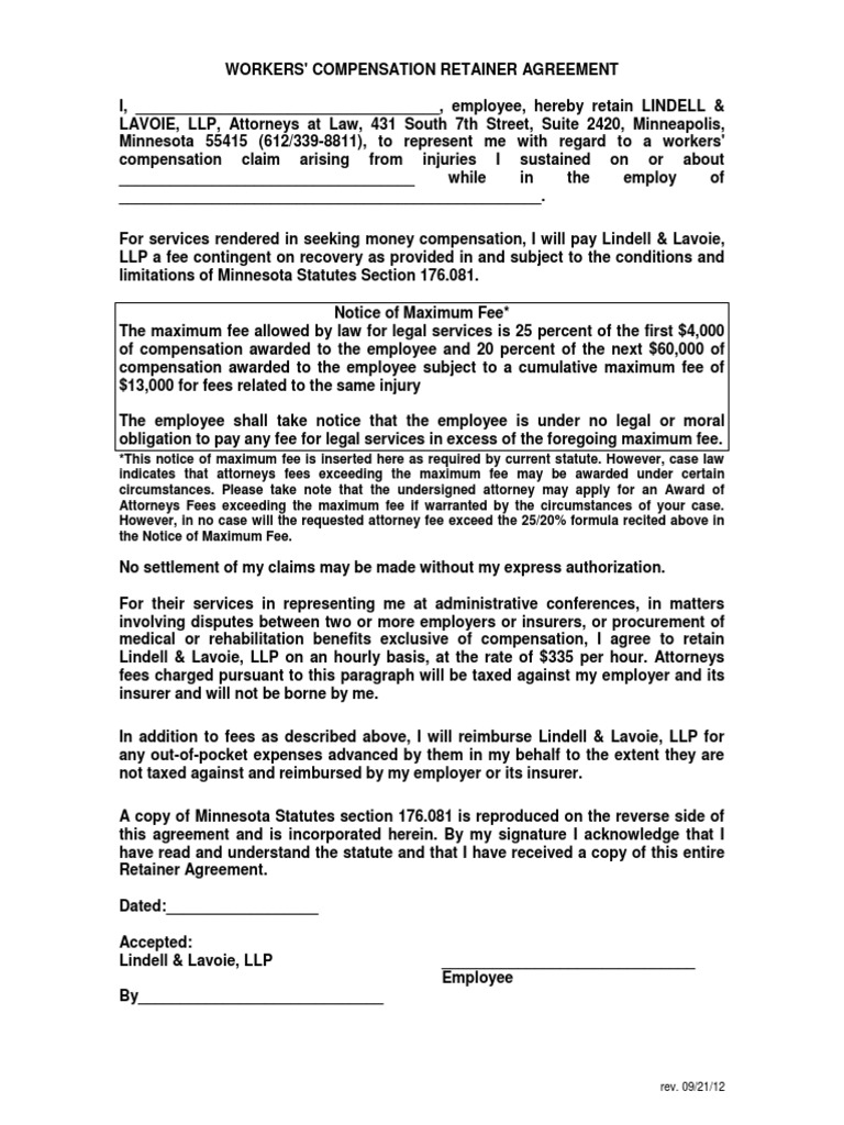 Workmen Compensation Retainer Form | PDF | Workers' Compensation ...