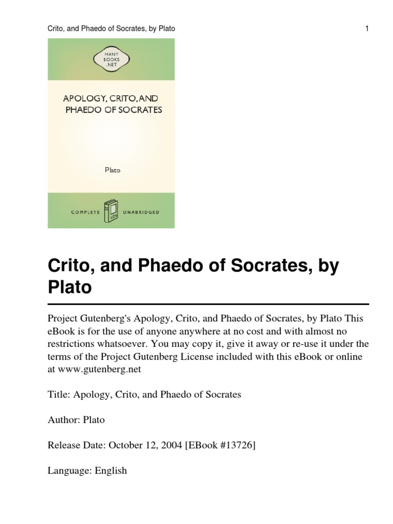 Apology Crito and Phaedo of | PDF | Socrates | Plato