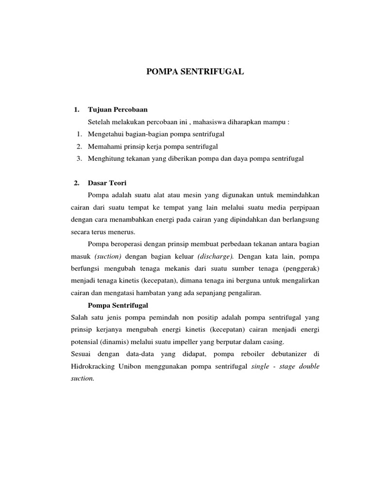 Contoh Soal Dan Jawaban Pompa Sentrifugal Contoh Soal