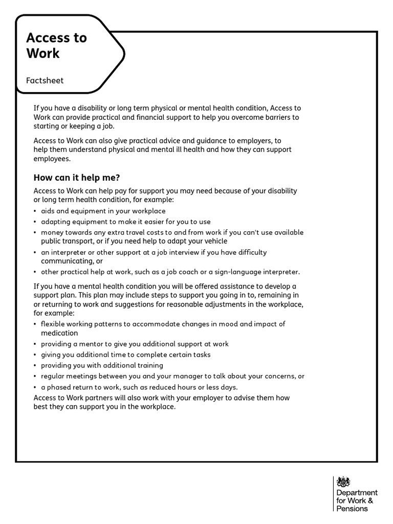 Access to Work Support for Disabilities | PDF