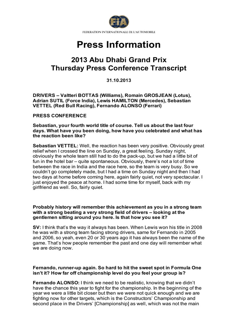 Abu Dhabi Grand Prix Transcript | PDF