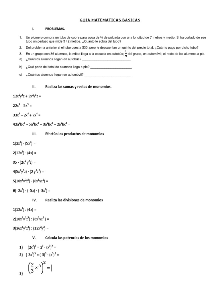 Guia Matematicas Basicas | PDF