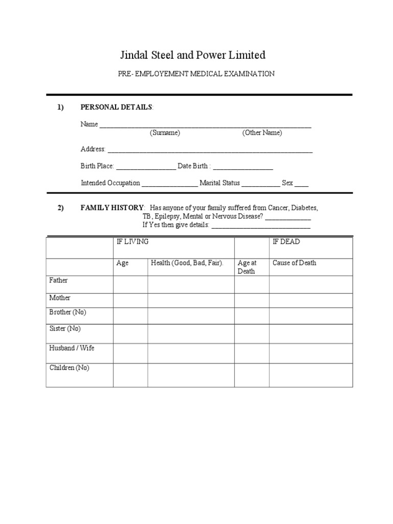 Medical Check Form | PDF
