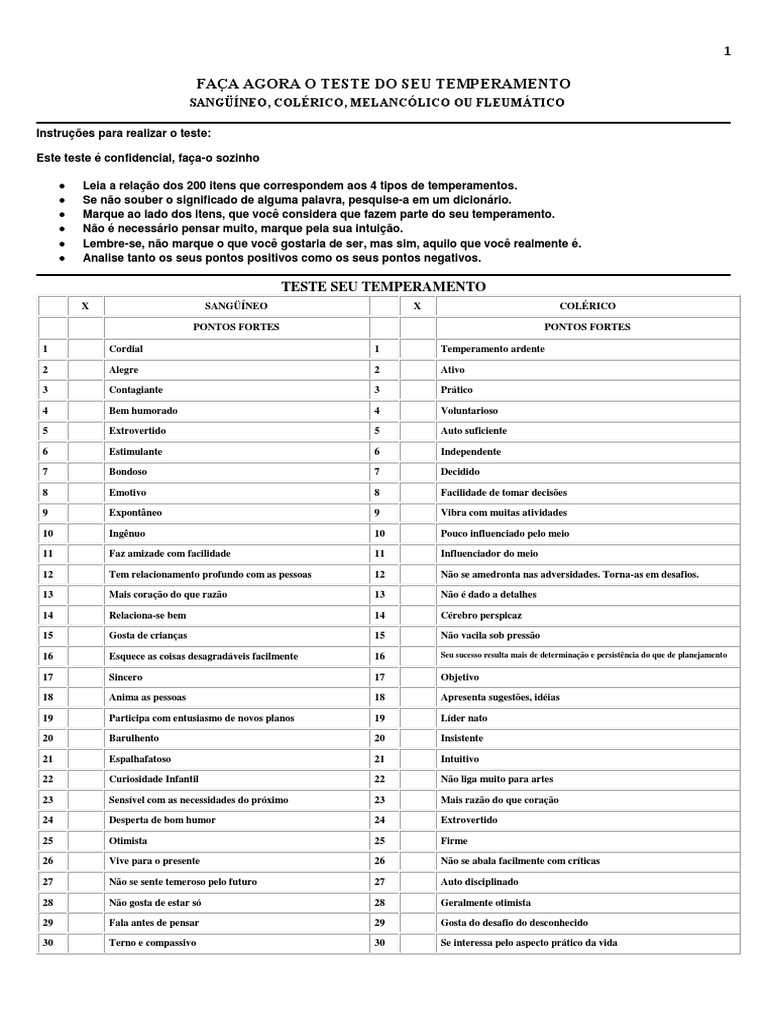 Teste de Temperamento OFICIAL | PDF | Emoções | Science