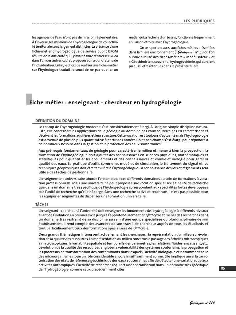 Fiche metier hydrogeologue