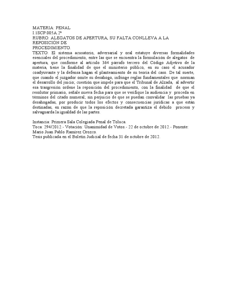 Alegatos de Apertura en Procedimientos Penales | PDF