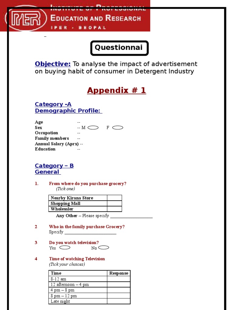 Research, Buying Behaviour Questionnaire by Mahima | PDF | Feeling ...