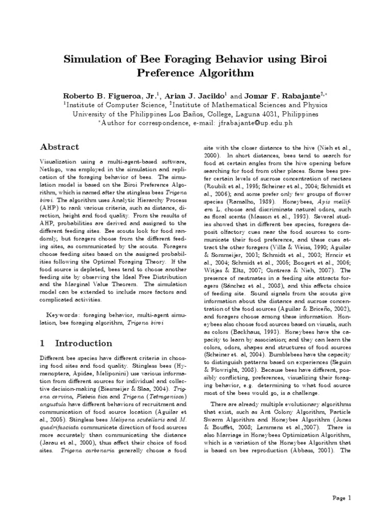 Bee Foraging Simulation with Biroi Algorithm | PDF | Foraging | Honey Bee