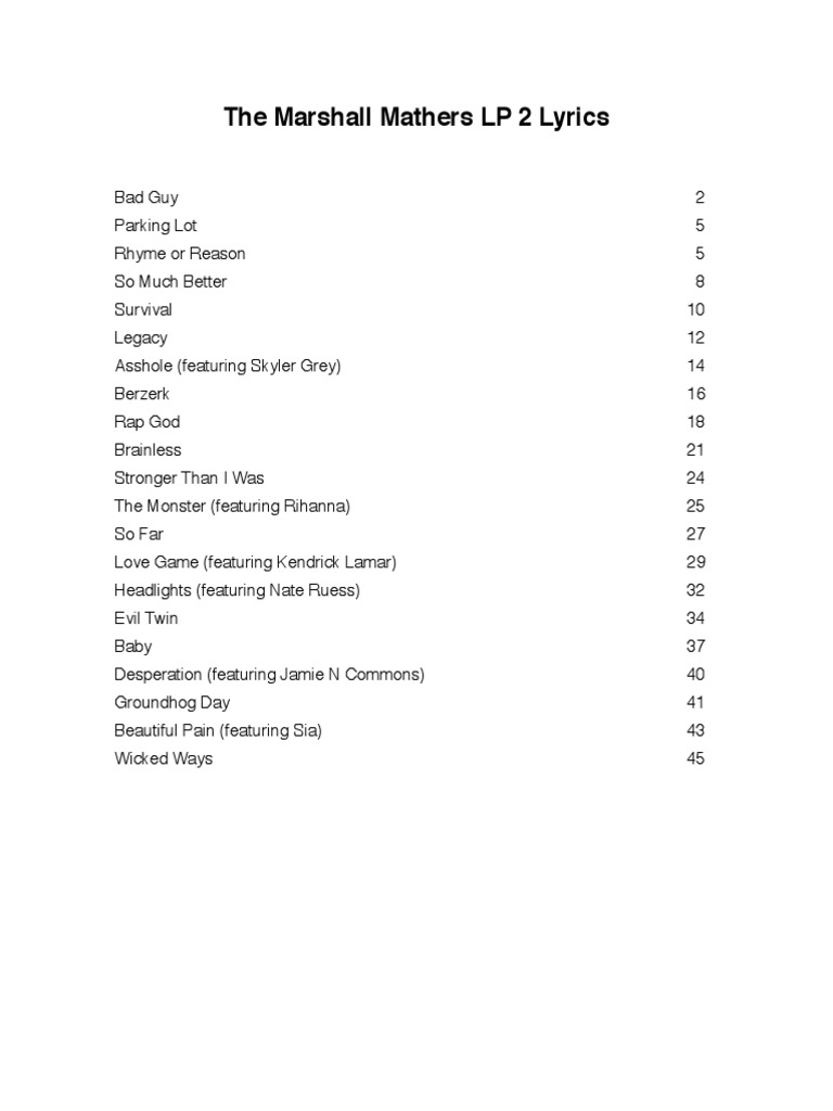 Mmlp2 Lyrics Pdf Hip Hop Music