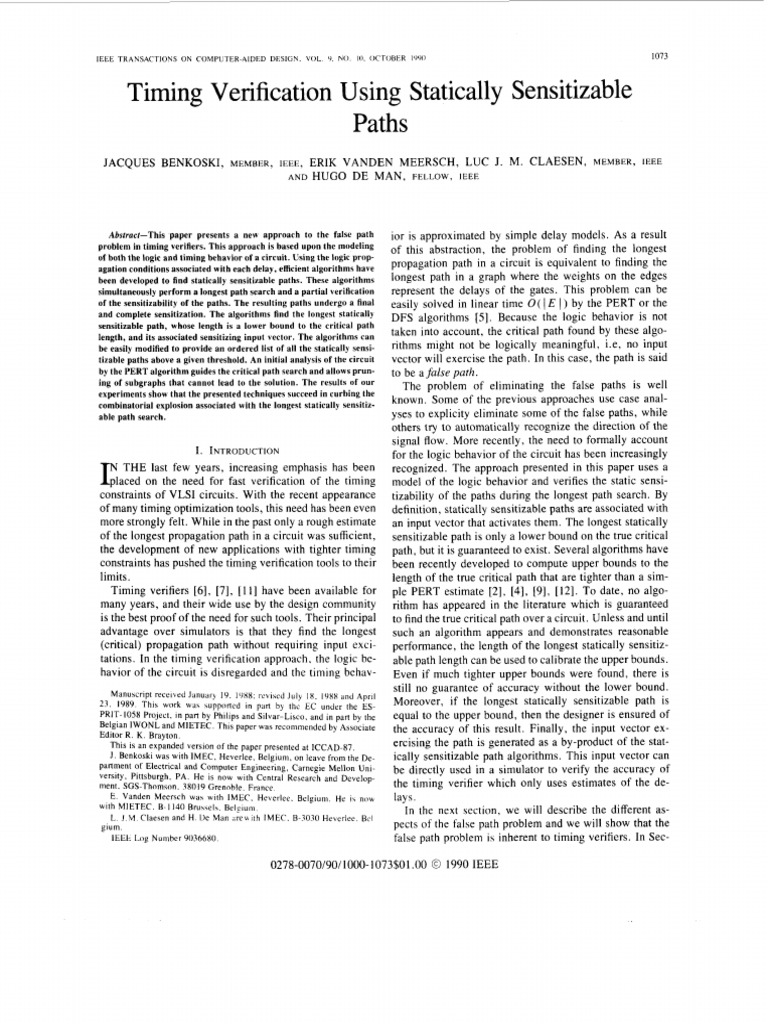 Timing Verification with Statically Sensitizable Paths | PDF | Computer ...